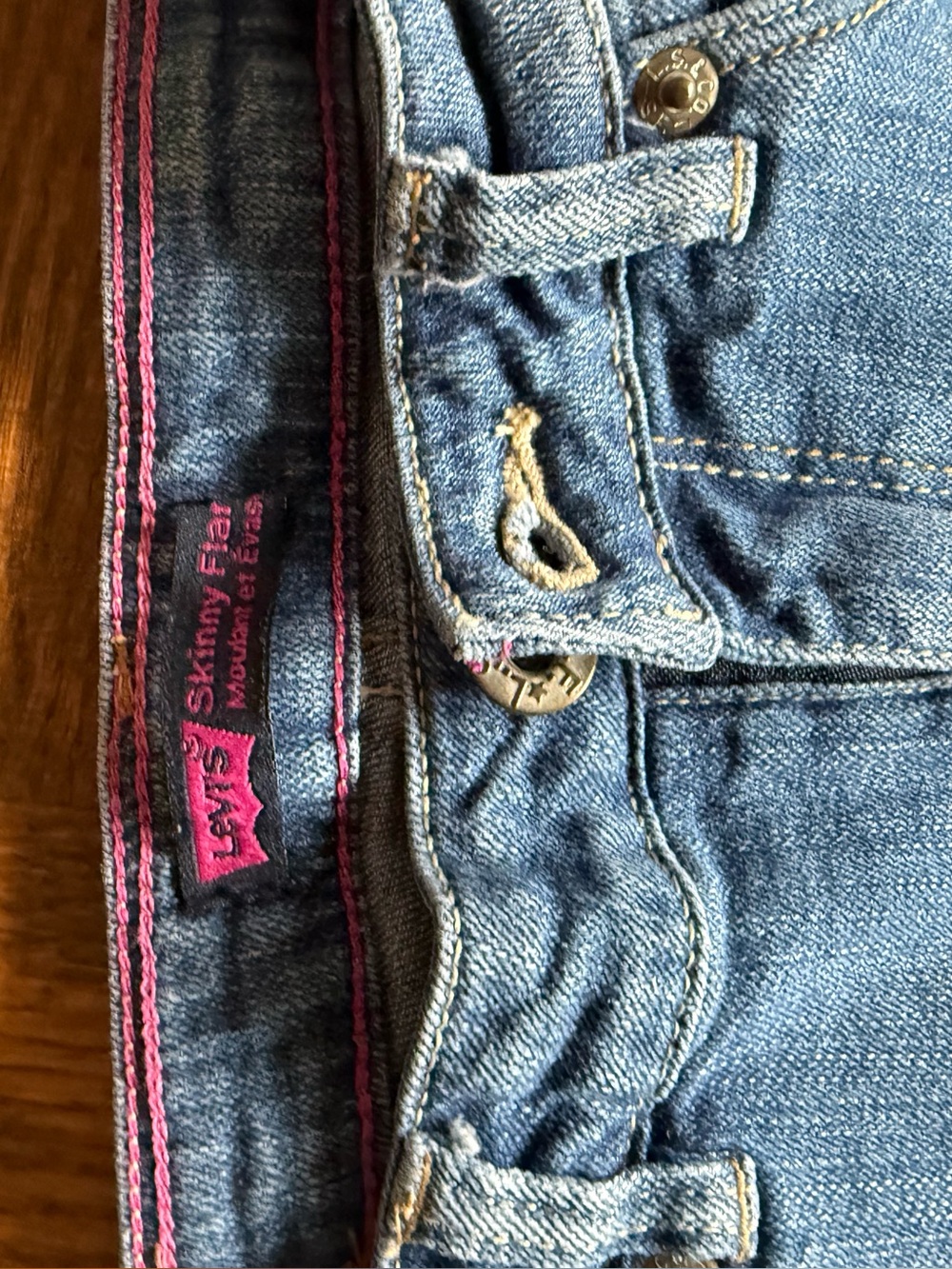 Levi's girls Skinny Flare Jeans in Light Blue with Pink Trim size 10